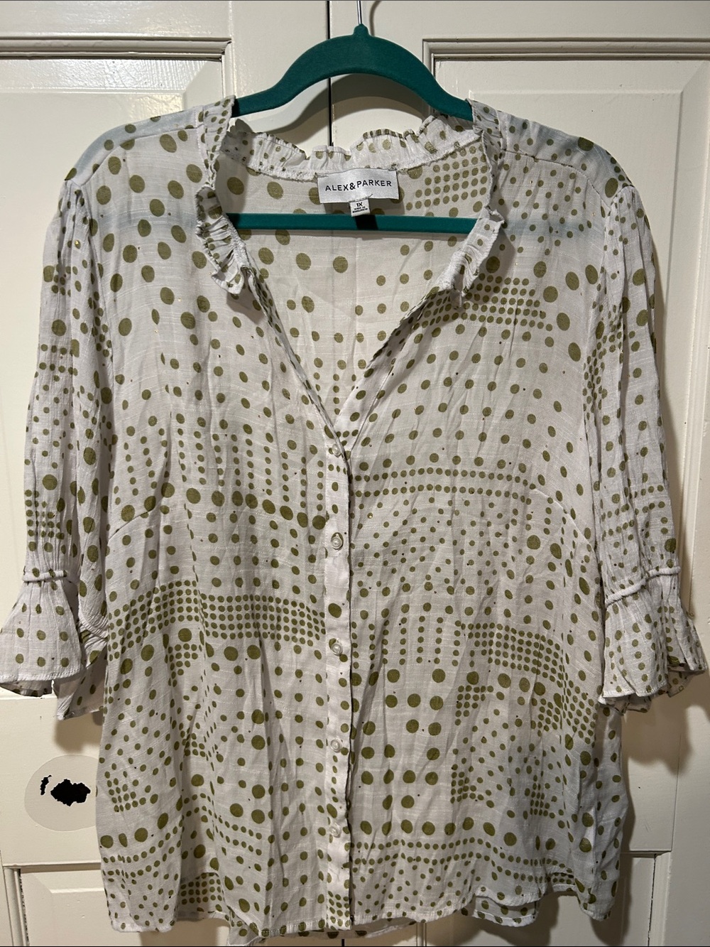 Alex & Parker Olive Dot Button-Down Shirt